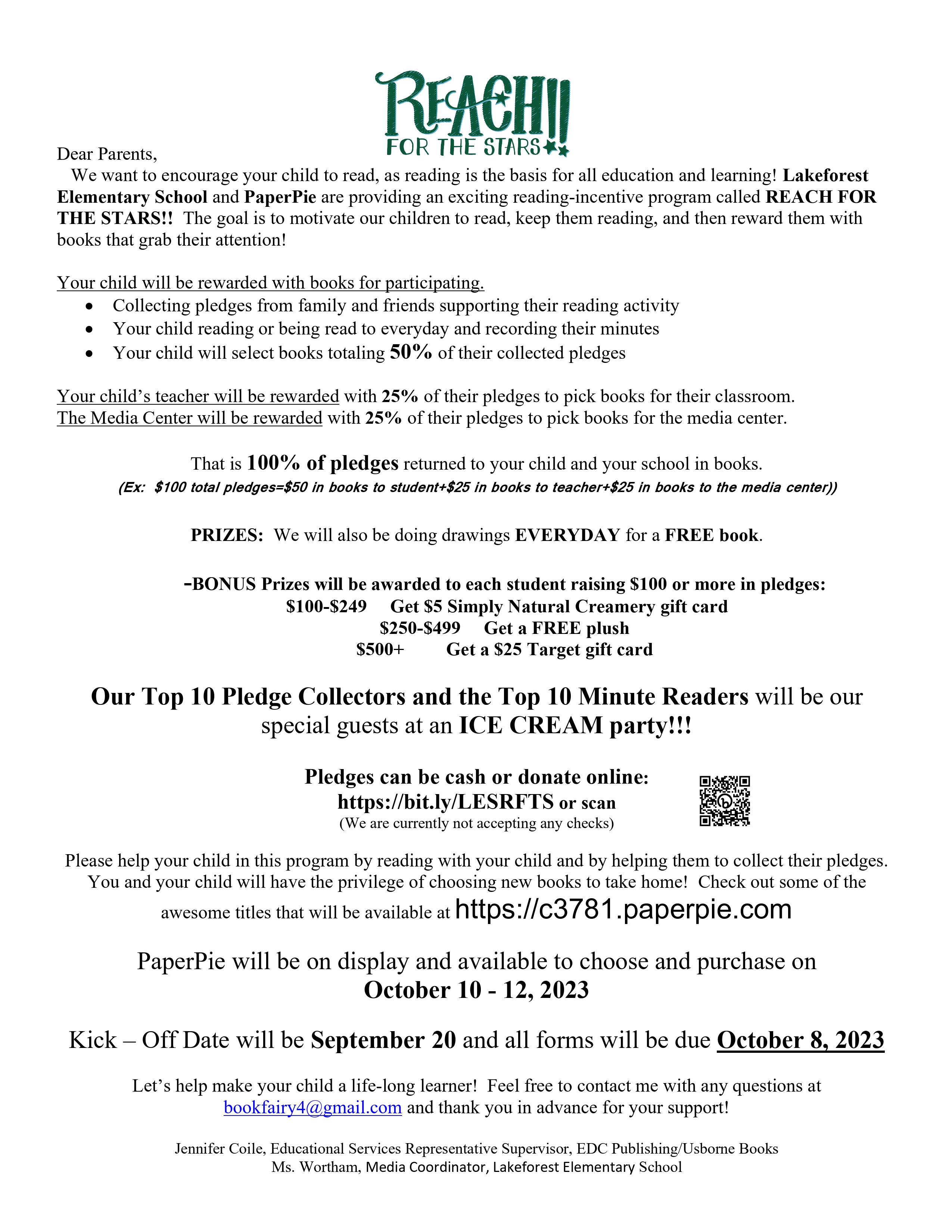 Media Program presents "Reach for the Stars" Reading Challenge & Fall Book Fair 